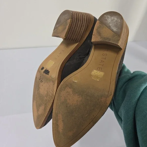 1 STATE Womens Dark Gray Suede Studded Ankle Booties Block Heel Pointed Toe 9.5M - Picture 7 of 7